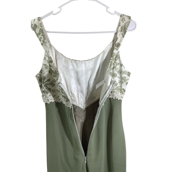 Elegant Vintage Green and White Lace Chiffon Dress Lined - Picture 6 of 9